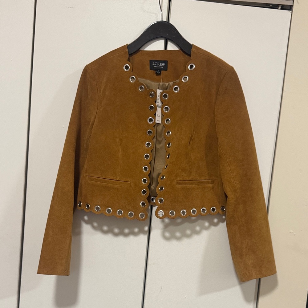 J. Crew Brown Suede Grommet-Trim Cropped Jacket